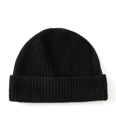 Villand 100% Kaschmir Gerippter Umgeschlagener Hut für Männer, Ultra-Weiche Reine Kaschmir Winter Skimütze (Schwarz) von Villand