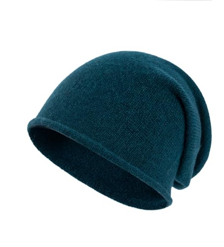 Villand 100% Kaschmir Slouchy Beanie Hut für Frauen, gestrickte Damen weiche warme Kaschmir Totenkopf-Beanies Kappe. (Blaugrün) von Villand