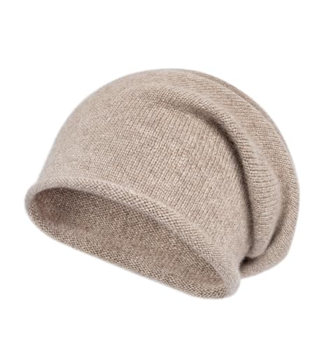 Villand 100% Kaschmir Slouchy Beanie Hut für Frauen, gestrickte Damen weiche warme Kaschmir Totenkopf-Beanies Kappe. (Camel) von Villand