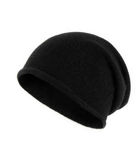 Villand 100% Kaschmir Slouchy Beanie Hut für Frauen, gestrickte Damen weiche warme Kaschmir Totenkopf-Beanies Kappe. (Schwarz) von Villand