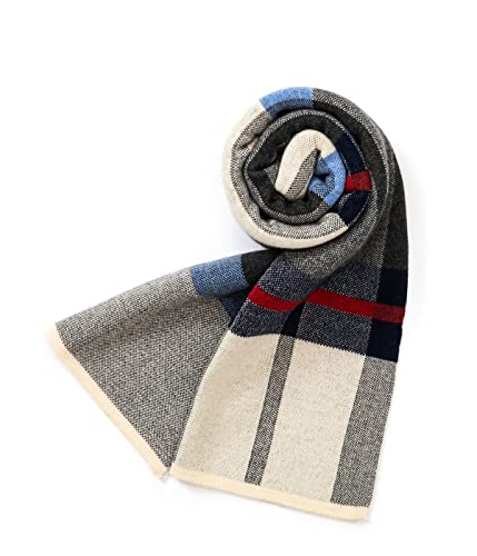 Villand Australischer Merinowolle Tartan Strickschal für Herren, karierte Winterwarme dicke weiche Halsbekleidung mit Geschenkbox, 180 × 30 cm (Navy Graues Tartan) von Villand