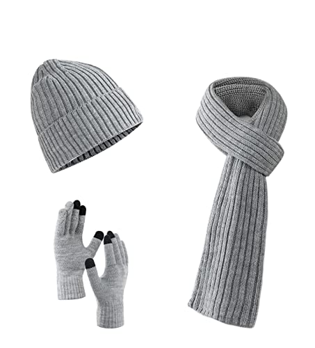 Villand Scarf Beanie Golves Set für Damen und Herren mit Geschenkbox (Hellgrau) von Villand