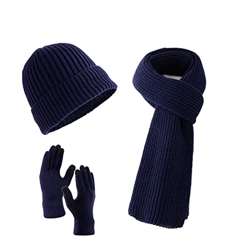 Villand Scarf Beanie Golves Set für Damen und Herren mit Geschenkbox (Indigo Blau) von Villand