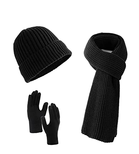 Villand Scarf Beanie Golves Set für Damen und Herren mit Geschenkbox (Schwarz) von Villand