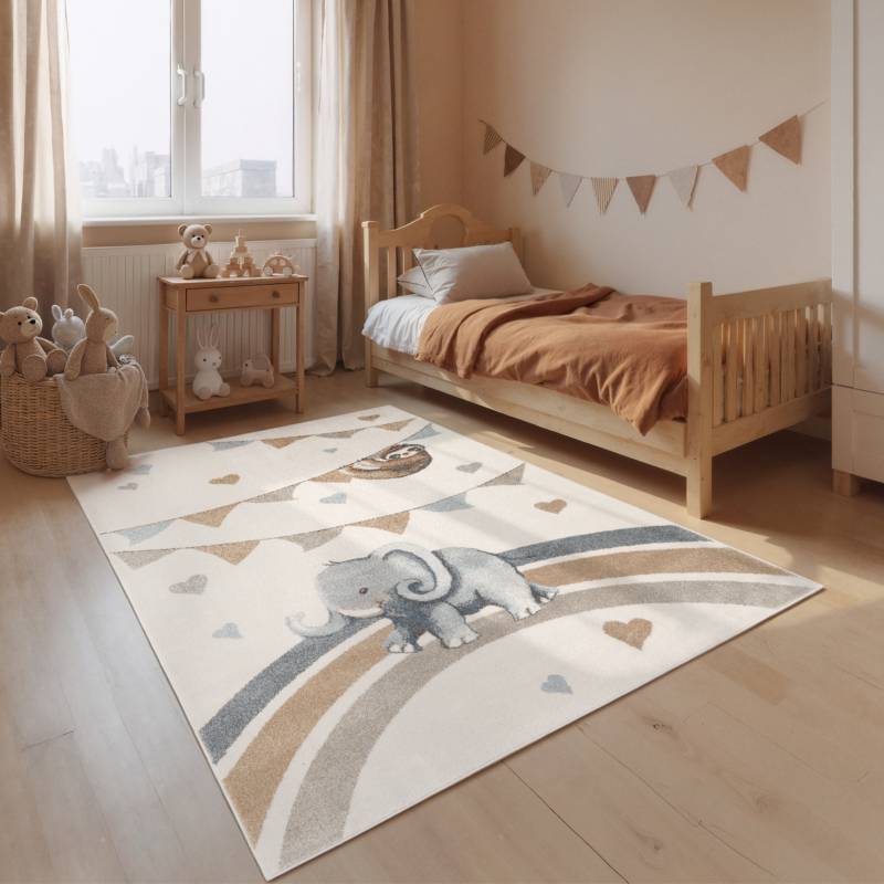 Villeroy & Boch Kinderteppich "Walk like an Elephant Rainbow Party Teppich" rechteckig 9 mm Höhe Spielteppich weich, Kinderzimmer, Boho Kids Spielunterlage, Tieremotiv von Villeroy & Boch