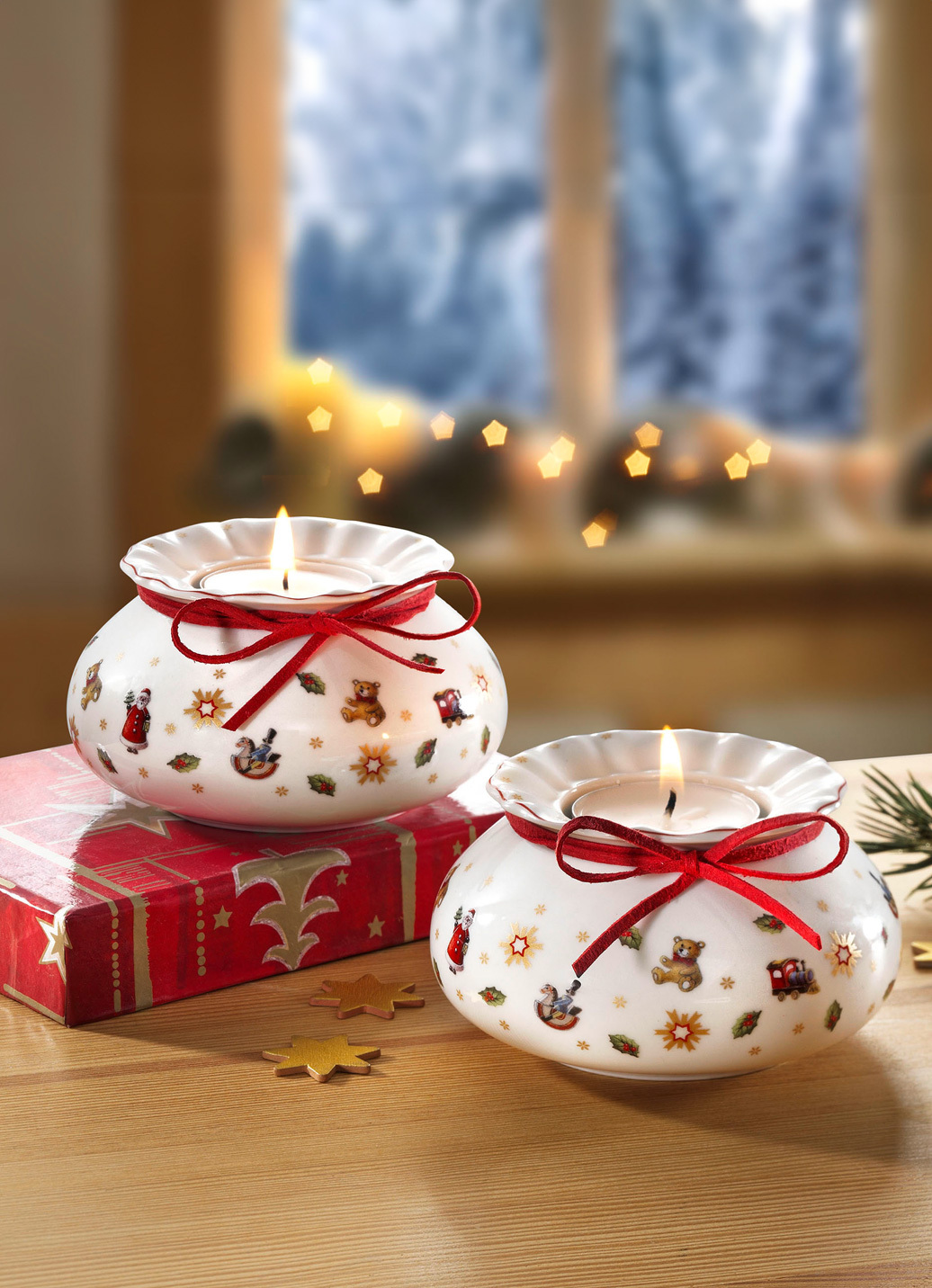 Villeroy & Boch Teelichthalter aus Porzellan, Weiss-Rot von Villeroy & Boch