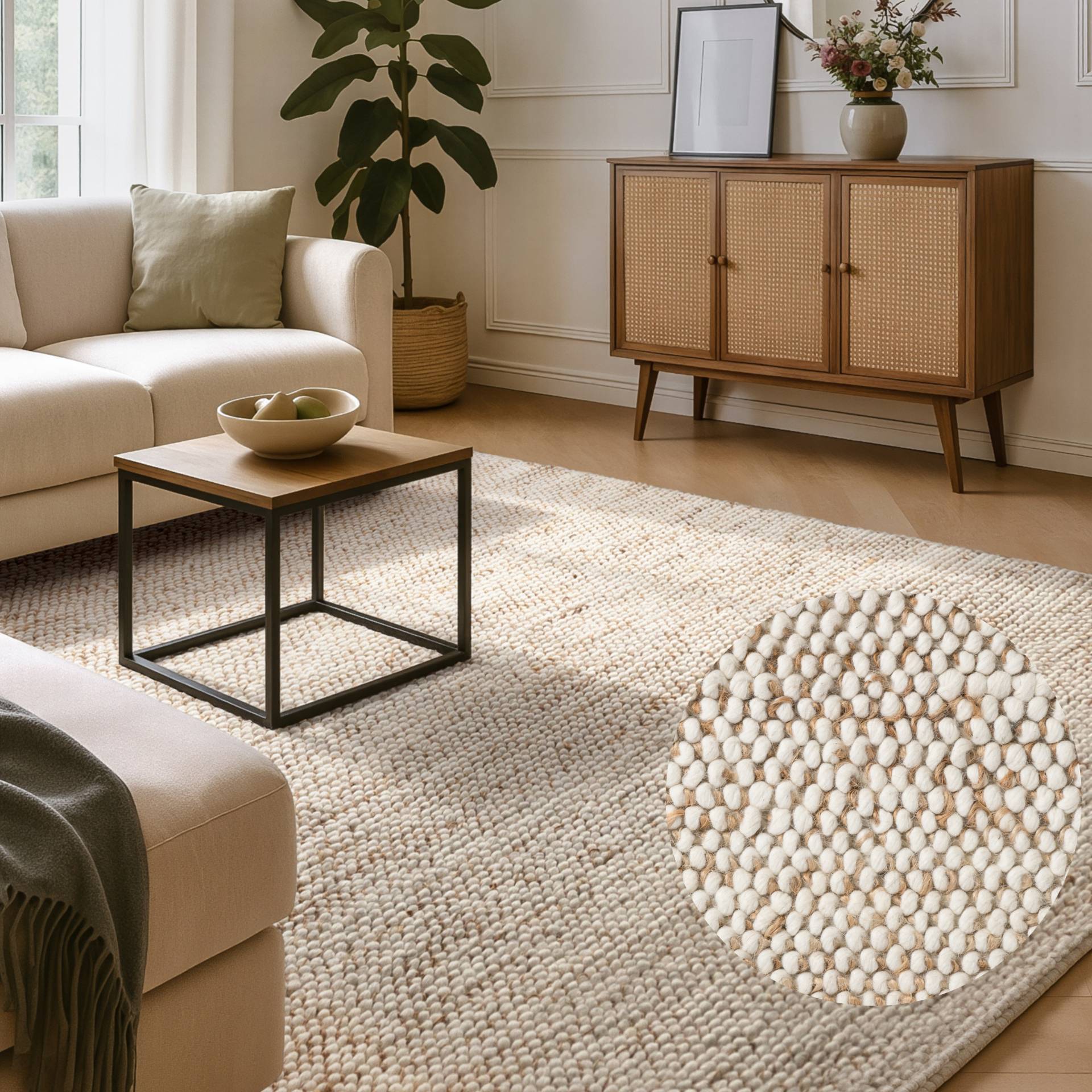 Villeroy & Boch Teppich "Peas" rechteckig 18 mm Höhe Handgewebt, Bouclé, Wolle, Jute, Natur, Läufer, Wohnzimmer, Skandi von Villeroy & Boch