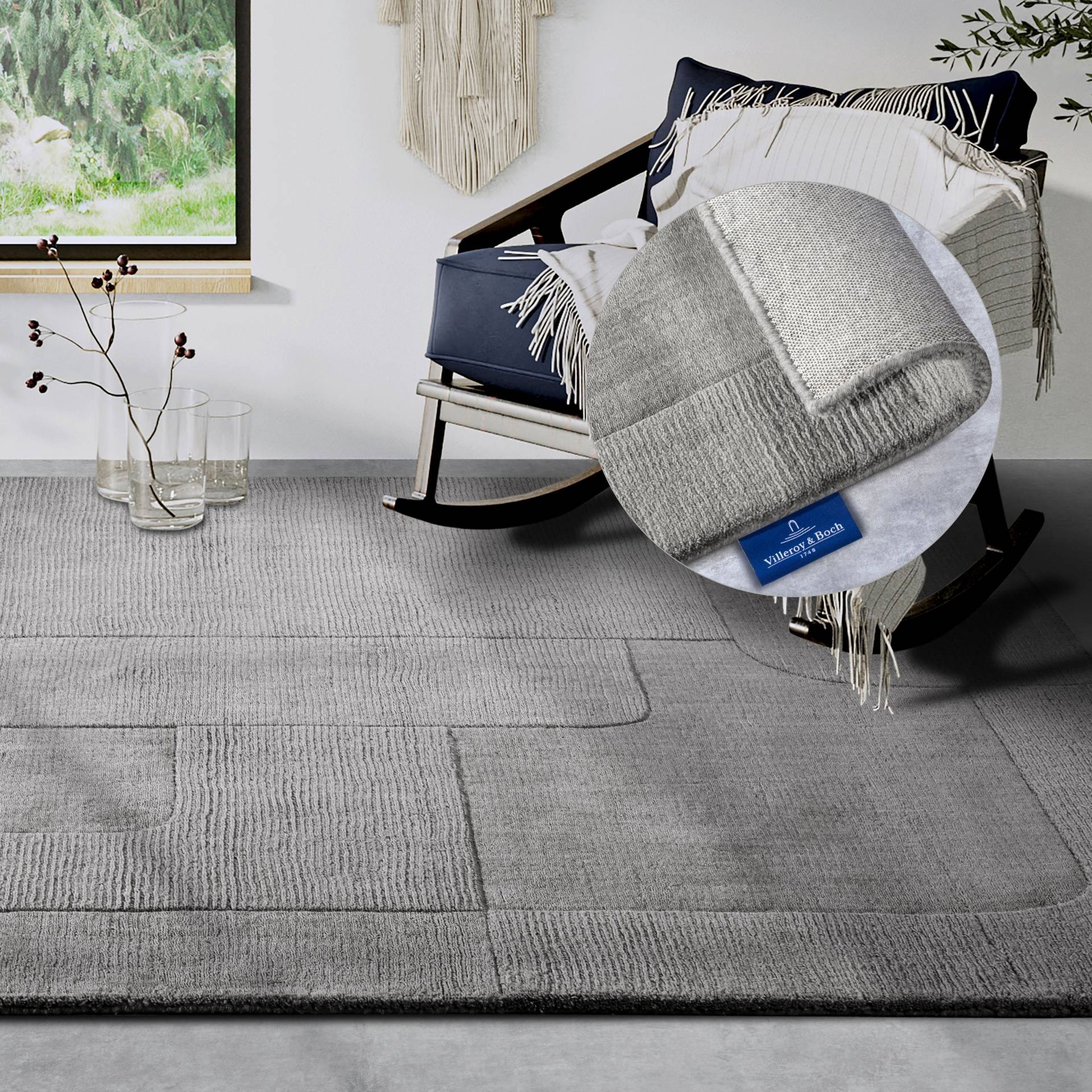 Villeroy & Boch Wollteppich "Charlotte", rechteckig, 10 mm Höhe, Läufer, Handgewebt, Wolle, Natur, Läufer, Wohnzimmer, Geometrie von Villeroy & Boch