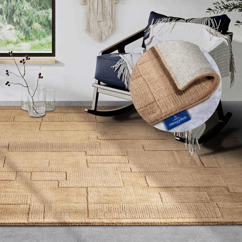 Villeroy & Boch Wollteppich "Wilhelmine" rechteckig 10 mm Höhe Läufer, handgewebt, Wolle, Natur, Wohnzimmer, Geometrie, Boho von Villeroy & Boch