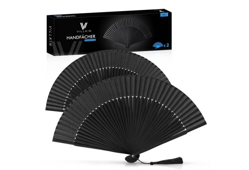 Villkin Handfächer, Taschenfächer, Faltfächer, Partyfächer, Dekofächer, Hochzeitsfächer, (1-tlg., 2 Fächer), Quaste zur erkennung von Villkin