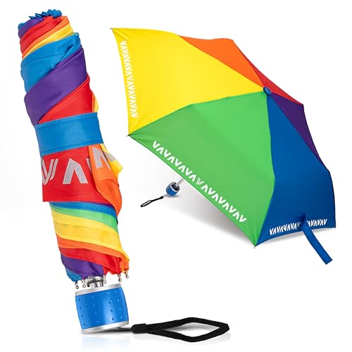 Villkin Regenschirm für Kinder mit Reflexstreifen - Bunter und Leichter Taschenschirm für Kinder mit einer Spannweite von 97cm – Sturmsicherer Schirm für Jungen und Mädchen (Regenbogen (Manuell)) von Villkin