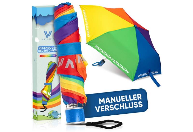 Villkin Taschenregenschirm, Kinderschirm Bunt mit Reflexstreifen, Regenschirm, Mini-Schirm, kompakt, leichtgewicht, trocknet schnell, Reflexstreifen von Villkin
