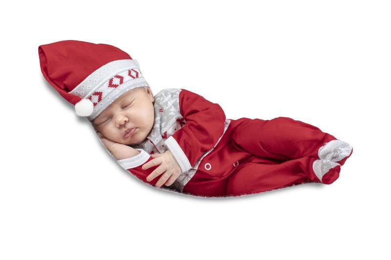 Roter Baby Overall Mit Mütze Weihnachtsmannanzug Weihnachtlichen Motiven Aus Bio Baumwolle von VilmaKenti