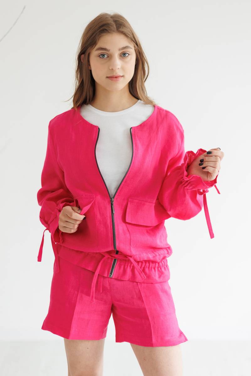 Chic Leinen Jacke, Plus Größe Casual Blazer in Fuchsia von VilniIdeas