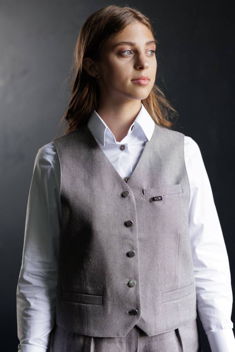 Graue Jacquard Leinen Weste - Damen Mit V-Ausschnitt von VilniIdeas