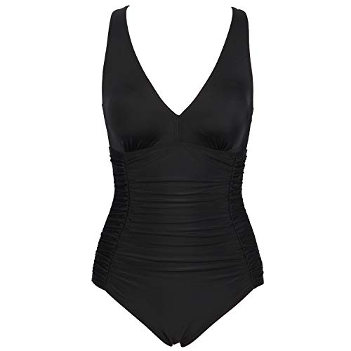 VILOREE Damen Bademode Einteiler Badeanzug Monokini Formend Badeanzug Bauchweg Softcups Rückenfrei Schwarz M von VILOREE