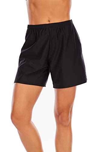 VILOREE Damen Badeshorts Kurze Badehose Wassersport Bikinihose Schwimmhose Schwimmshorts Schnell Trocknendes Schwarz 3XL von VILOREE