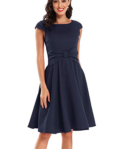 VILOREE Retro Damen Swing Kleid Cocktailkleid Faltenrock A Linie Kleider Party Hochzeit Knielang Navy L von VILOREE