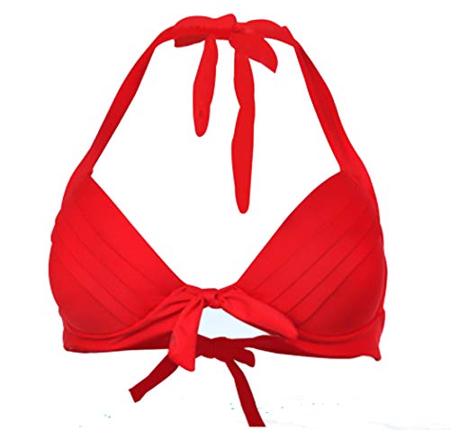 VILOREE Vintage 1950's Rockabilly Damen Frauen Bikini Oberteile Push Up Neckholder Bügellos Rot 4XL von VILOREE