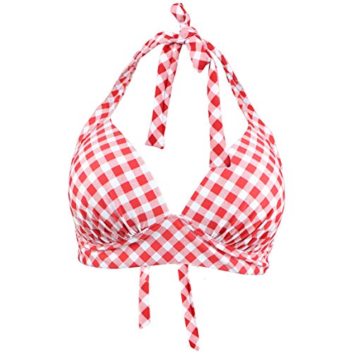 VILOREE Vintage 1950's Rockabilly Damen Frauen Bikini Oberteile Push Up Neckholder Bügellos Rot & Weiss Kariert L von VILOREE