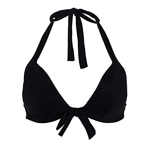 VILOREE Vintage 1950's Rockabilly Damen Frauen Bikini Oberteile Push Up Neckholder Bügellos Schwarz 2XL von VILOREE