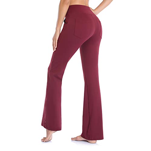 Vimbloom Damen Flare Yogahose Fitness Bootcut Leggings Sporthose Straight Bein Bootleg Schlaghose mit Taschen für Yoga Pilates Gym VI490（Dunkelrot,XS von Vimbloom