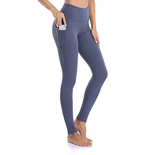 Vimbloom High Waist Figurformende Damen Sporthose, Blickdichte Sport Leggings - Lange Sportleggins Yogahosen mit Taschen VI263(Grau Blau,L) von Vimbloom