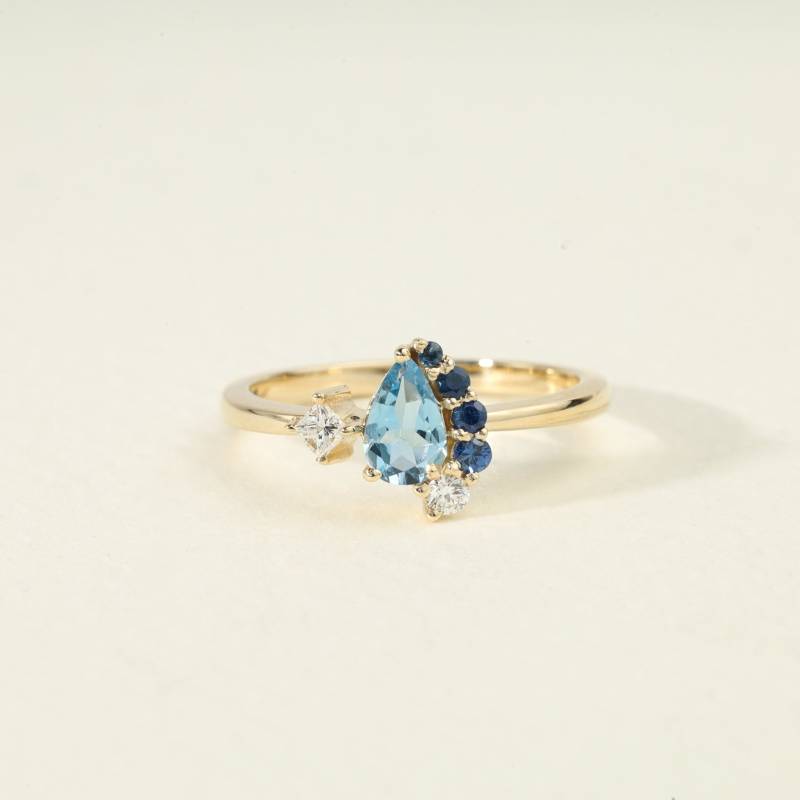 Aquamarin Und Diamant Cluster Verlobungsring | Einzigartiger Ring Saphir Atemberaubendes Jubiläumsgeschenk von VimleshBadaya