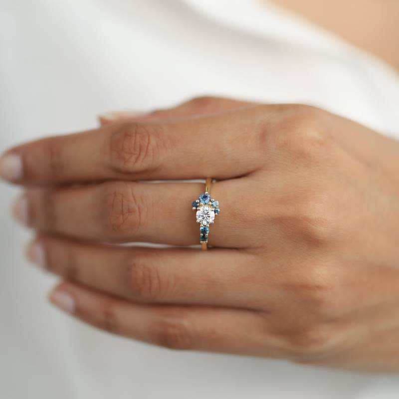 Gia Diamant Saphir Cluster Ring - Zertifizierter Verlobungsring Rundschliff Erde Abgebauten Edelsteine Vorschlag Jubiläumsring Zeitloser Schmuck von VimleshBadaya