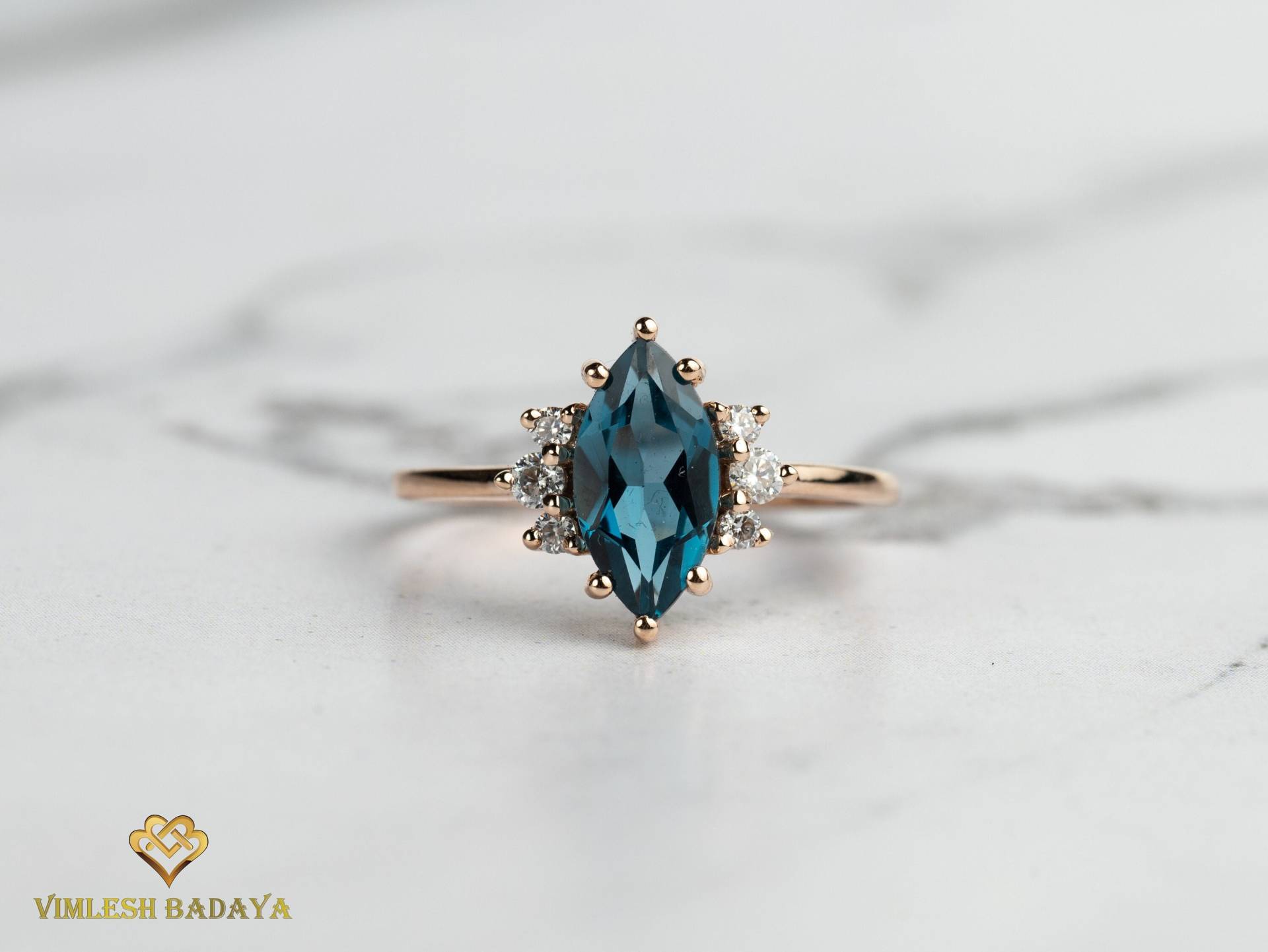 London Blautopas Und Diamant Ring, Marquise Verlobungsring, Topas Dezember Geburtsstein von VimleshBadaya