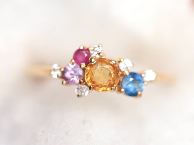 Multi Saphir Rubin Und Diamant Cluster Ring - Einzigartiger Edelstein Verlobungsring Massiv Gold Bunter Geschenk von VimleshBadaya