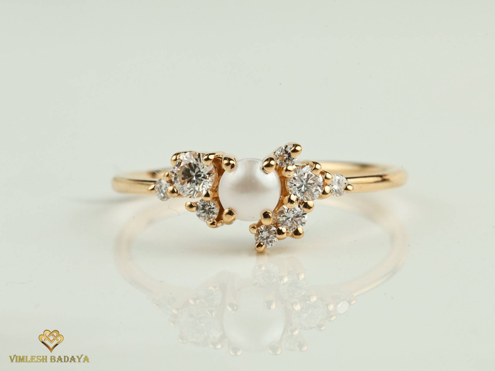 Perle Und Diamant Cluster Ring, Verlobungsring, Cluster, Ehering, Jahrestag Ring von VimleshBadaya