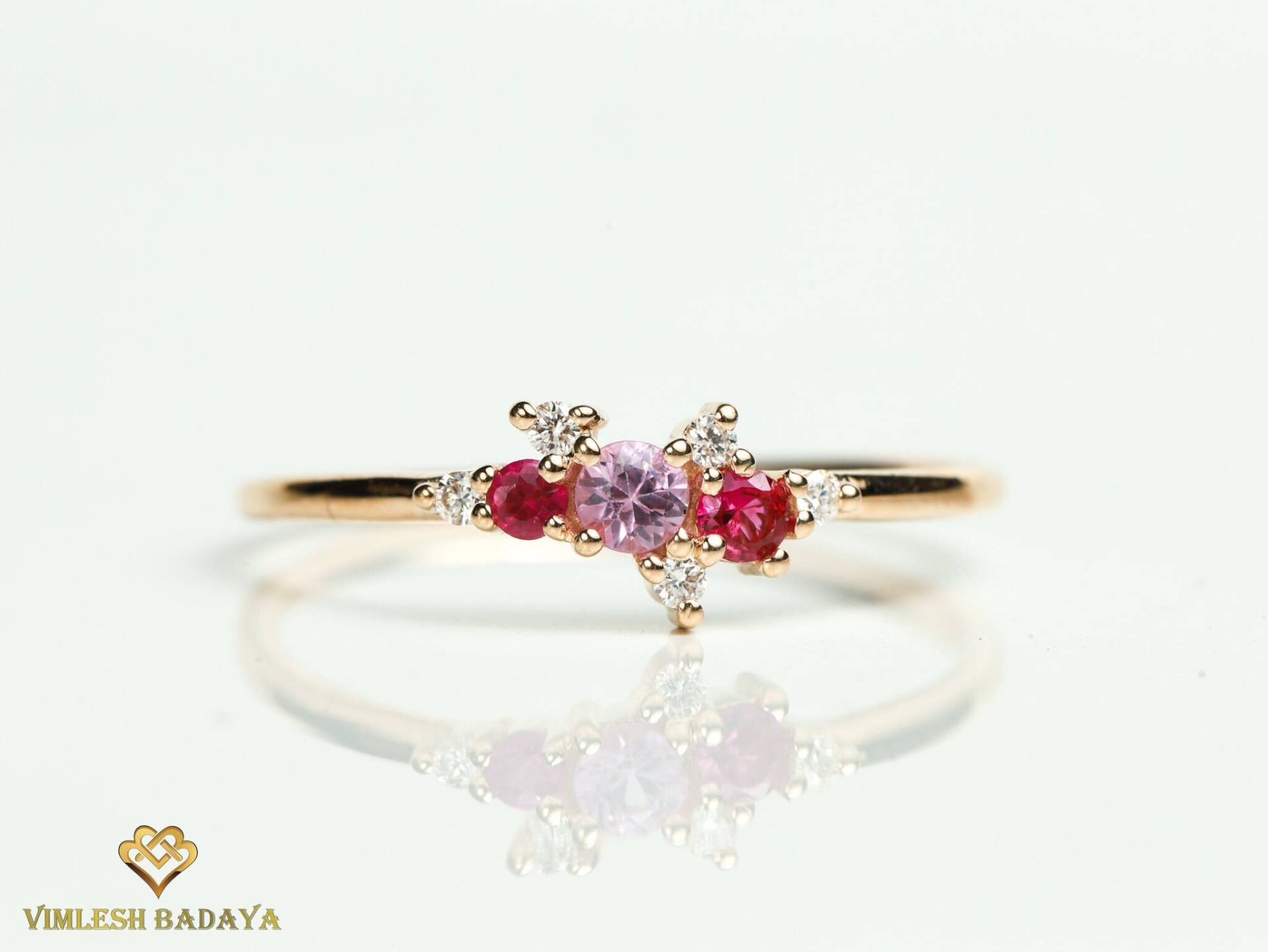 Pink Saphir Rubin Verlobungsring, Cluster Ring, Und Diamant Geburtsstein von VimleshBadaya