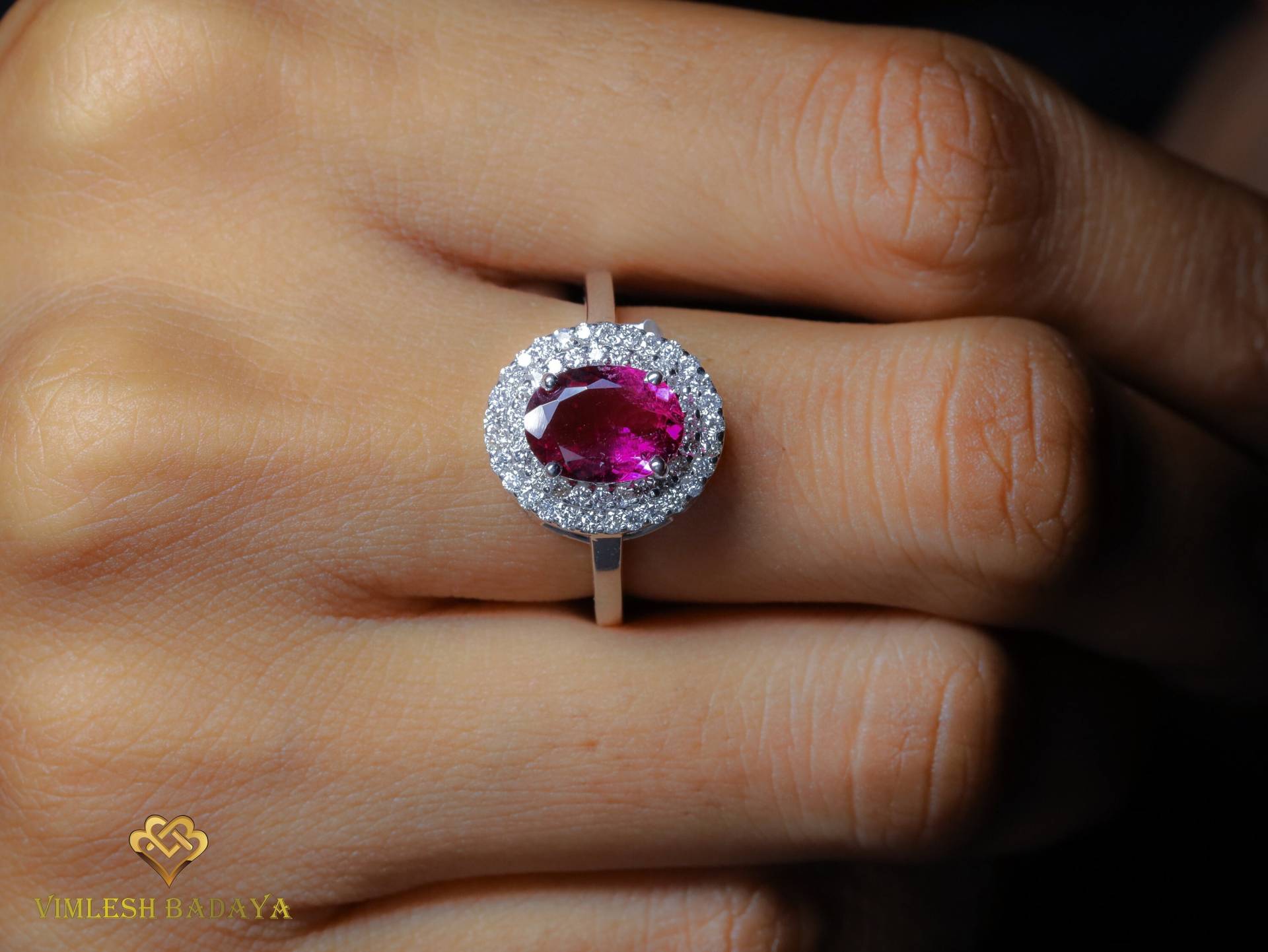 Rosa Turmalin Verlobungsring, Art Deco Rosa Und Diamant Ring, Oktober Geburtsstein, Rubellit Verlobungsring von VimleshBadaya