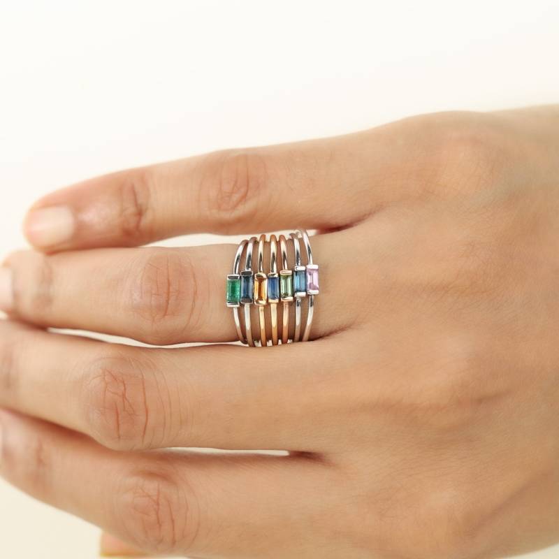 Saphir Baguette Ring Aus 585Er Gold/Smaragd Blauer Rosa Edelstein Stapelring von VimleshBadaya