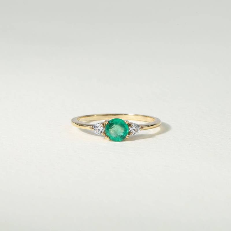 Smaragd Diamant Verlobungsring | Drei Steine Natürliche Erde Abgebauter Zierliche Versprechen Ring Eleganter Vintage-Stil von VimleshBadaya