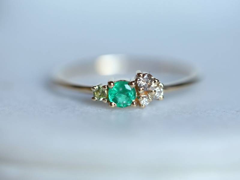 Smaragd Peridot Diamant Cluster Ring | Grüner Cluster-Verlobungsring Schmuck Einzigartiges Design von VimleshBadaya
