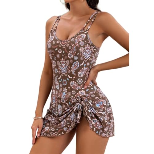 Einteiliger Badeanzug, Shecurve Damen-Badeanzug mit Bauchkontrolle und Rock, Bademode in Übergröße mit Rocksaum(A,4XL) von Vimlo