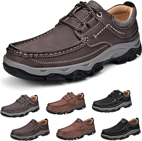 Vimlo Comfymore-Schuhe for Herren, orthopädische Herren-Wanderschuhe, Slip-on-Loafer aus echtem Leder, orthopädische Lederschuhe (Color : Dark Brown A, Size : 41) von Vimlo