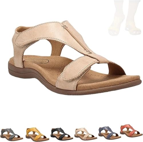 Vimlo Helpseason Bequeme orthopädische Sandalen for Damen, Libiyi Bequeme orthopädische Sandalen for Damen mit Fußgewölbeunterstützung, breite Passform(Beige,39) von Vimlo