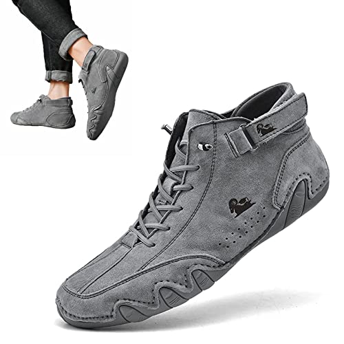 Vimlo Italian Handmade Suede High Boots, Shoes for Men's Waterproof Leather Casual Sneakers Non-Slip Breathable Shoes (Color : Gray, Size : 37 EU) von Vimlo