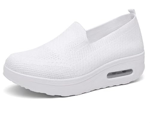 Vimlo Orthopädische Damen-Sneaker, 2023 Neue Mesh-Up-Stretch-leichte, weiche Freizeit-Sneaker for Damen, orthopädische Lederschuhe mit Klettverschluss und weicher Sohle (Color : White, Size : 40) von Vimlo