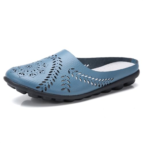 Vimlo Owlkay-Schuhe for Damen, orthopädische Owlkay-Schuhe for Damen, Flache Loafer-Pantoletten for Damen, Slip-on-Hohlpantoffeln (Color : Blue, Size : 42) von Vimlo