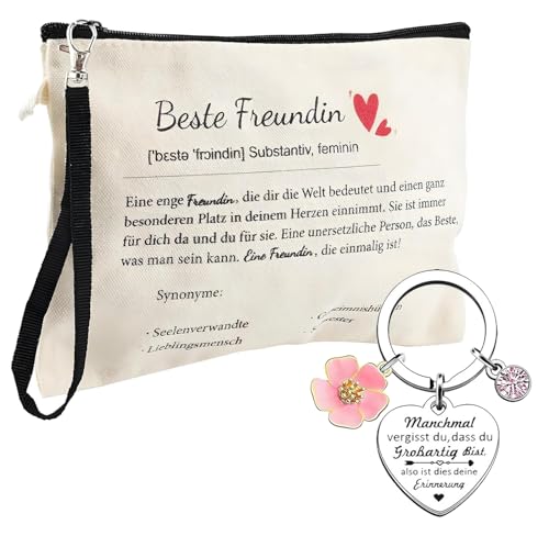 1 Stück Kosmetiktasche Für Beste und 1 Stück Schlüsselanhänger Beste Freundin Geschenke, Tasche Damen Klein Klein Make Up Geschenk Freundin Geburtstag Tasche Schwester Mit von Vimmvid