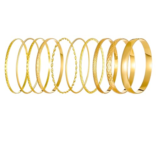 10 Stück Armreif Gold Armreifen Set, Goldene Armreifen Gold Damen Bangles Golden, Armreif Damen, Bangle Bracelet Bohemia Goldschmuck Vintage Stackable Geeignet für Hochzeiten Party von Vimmvid
