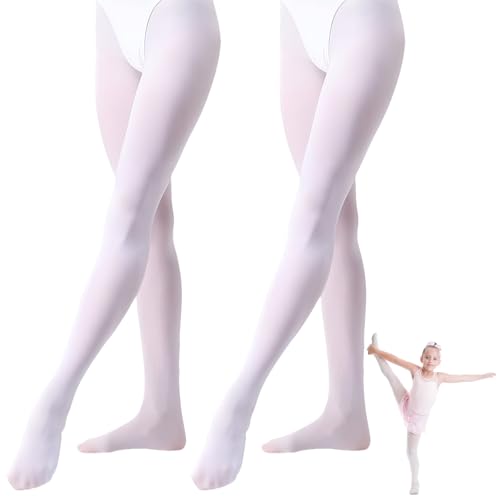 2 Stück Ballettkleidung Mädchen 5-9 Jahre Alt, Weiße Strumpfhose Damen Tanzstrumpfhose Damen Ist, Ballettstrumpfhose Mädchen, Balette Kleidung Mädchen Für Höhen Von 90-135 Zentimetern von Vimmvid