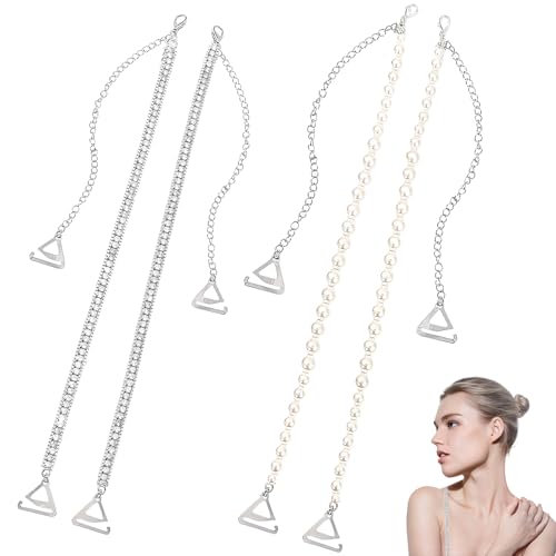 4 Stück BH Träger, Träger für Kleid, BH-Träger Set Schultergurt Unterwäsche Träger Körperzubehör für Tops Kleid (2 Perlen-Träger 2 Diamant-Träger), Länge 41 cm (27 cm + 14 cm Verlängerungskette) von Vimmvid