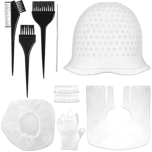 9 Stücke Strähnchenhaube, Strähnenhaube Stränchen Haube Strähnen Set Strähnchen Set Haar Haube, Haarfärbezubehör Mit Haarhaken, Färbepinsel, Handschuhe Für Frauen Und Mädchen von Vimmvid