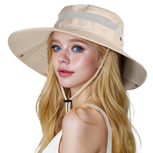 1 Stück Sonnenhut Damen Outdoor Sommer Wanderhut Sommerhut Herren UV-Schutz Bucket Safari Hut Damen Cap Mit Kinnriemen Fischerhut Safarihut Hüte Faltbar Mesh Breite Krempe Campinghu von Vimmvid