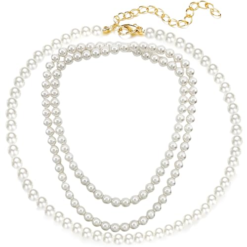 2 Stück 150 Cm und 41cm White Perlenkette Damen 8mm Perlenkette Lang Herren 6mm,Halskette Pearl Necklace für Mädchen Hochzeit Abendessen,Dating Geburtstagsfeier Karnevalsparty von Vimmvid